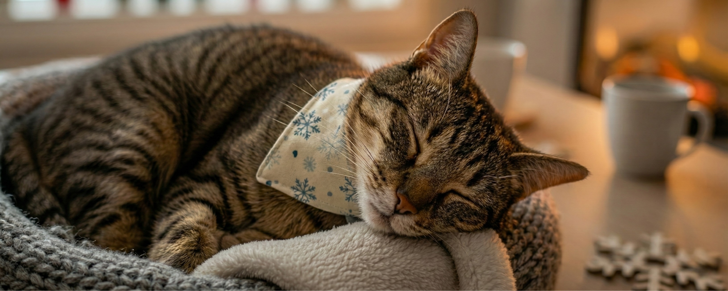 Cat wearing Cosy Cat organic bandana